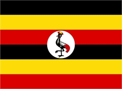 [ai] The flag of Uganda featuring horizontal stripes of black, yellow, and red, with a central white circle containing a grey crowned crane.